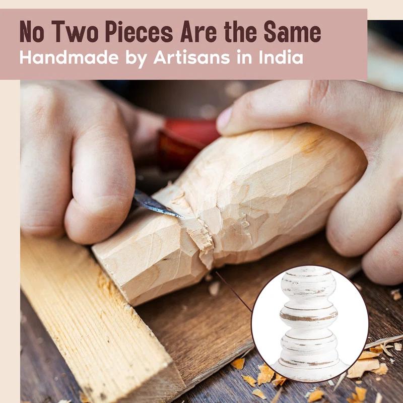 12'' Handcrafted Mango Wood Pillar Candle Holder Set – Rustic 3-Piece Set for LED Candles