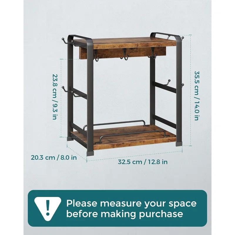 17 Stories Coffee Bar Organizer With 14 Mug Hooks, Wood Coffee Mug Holder Stand For Countertop, 2 Tier Coffee Station Organizer For Coffee Cups, Mugs, Syrups, Accessories