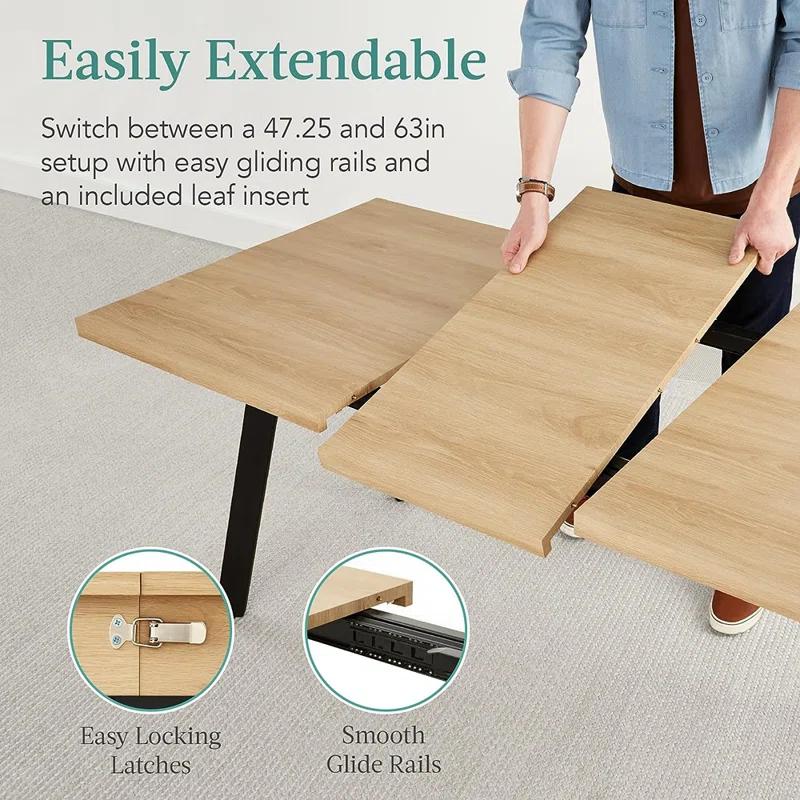George Oliver Joglar 47 to 63in Modern Extendable Dining Table for 2-6 People w/ Leaf Extension, 2 Locks