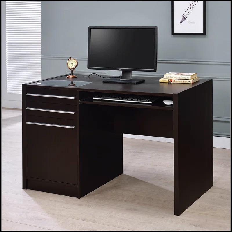 Hokku Designs Connect-it Office Desk with Charging Station in Cappuccino Lift-top storage contains power outlet