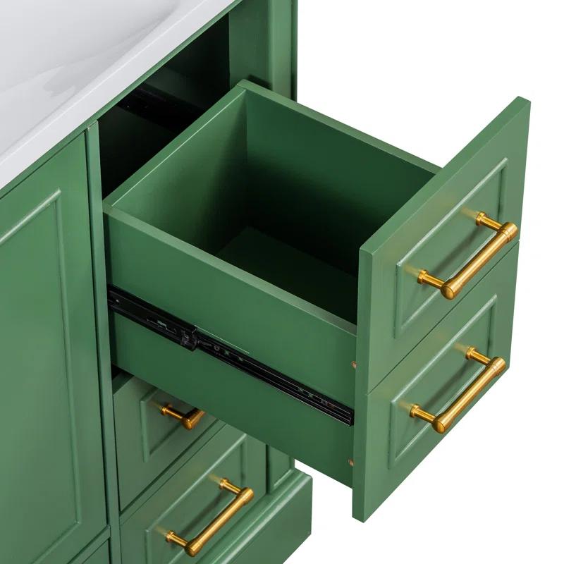 LOONGFIELD 36-Inch Traditional Bathroom Vanity With Resin Sink Combo Set Bathroom Cabinet With Two Doors And Four Drawers
