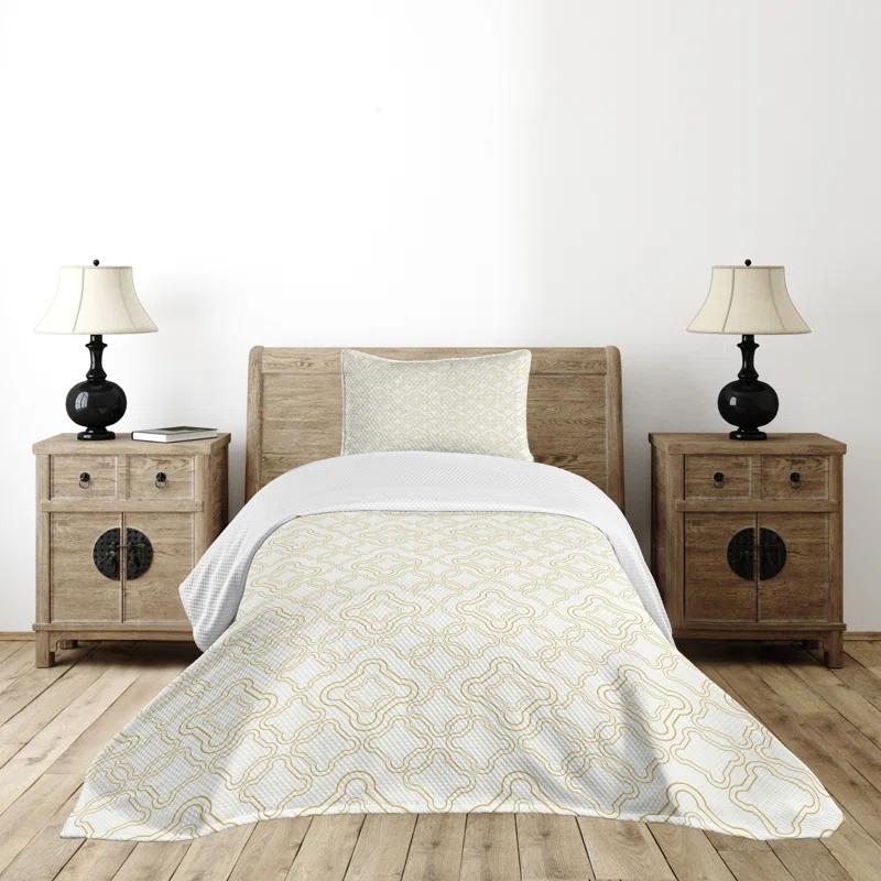 Ambesonne Ambesonne Ivory Bedspread Set 2 Pcs Rococo Style Oriental Twin Cream Tan