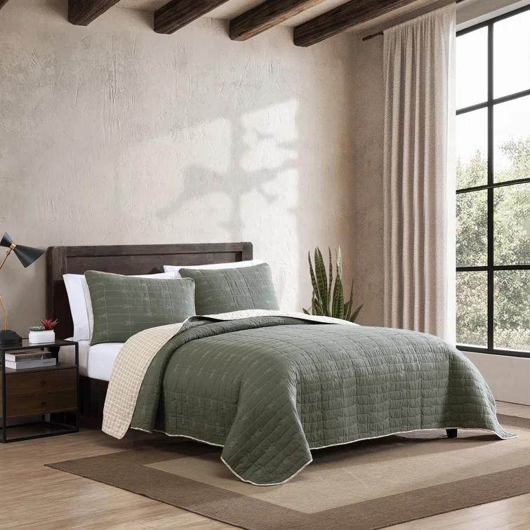 Eddie Bauer Eddie Bauer Troutdale Green Cotton Reversible Quilt Set