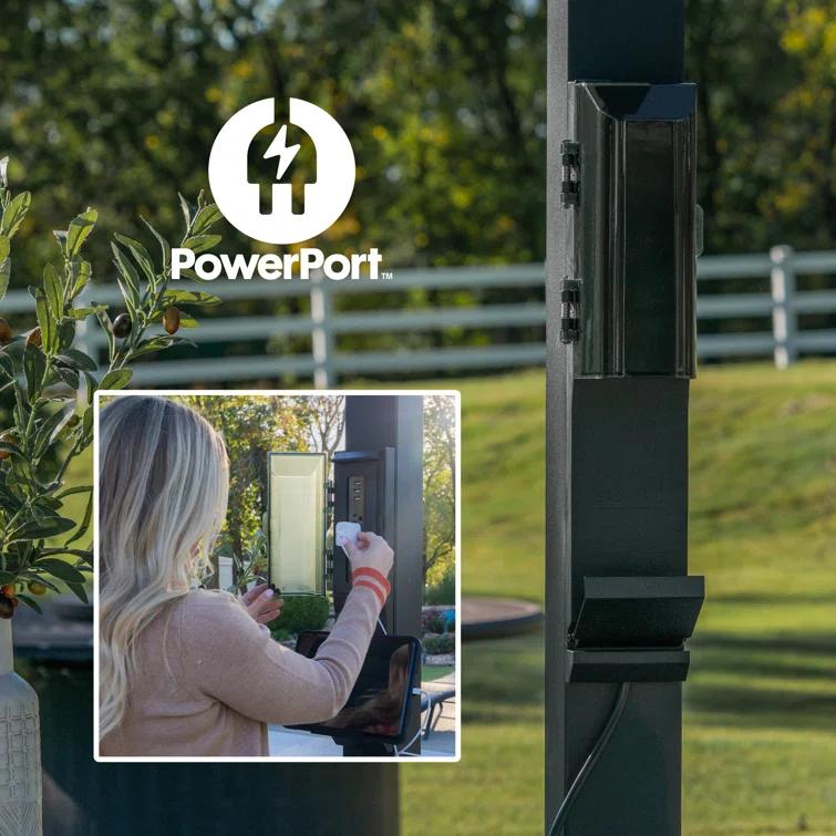 Backyard Discovery Backyard Discovery Sarasota 14' x 10' Galvanized Steel Outdoor Louvered Pergola Kit with Adjustable Steel Roof and PowerPort