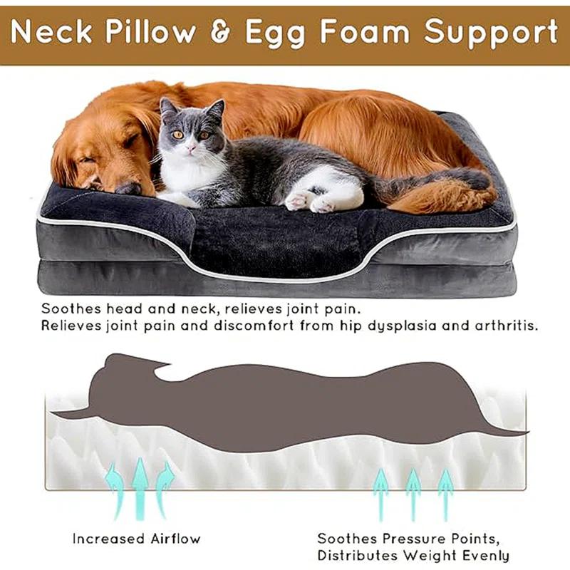 42'' Orthopedic Dog Bed For X-Large Dog, Memory Foam Dog Bed, Egg-Crate Foam Dog Couch Bed With Washable Removable Cover, Grey
