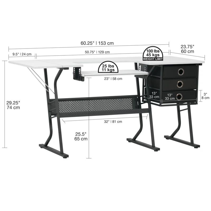 Sew Ready 60.25'' x 23.75'' Sewing Table with Sewing Machine Platform