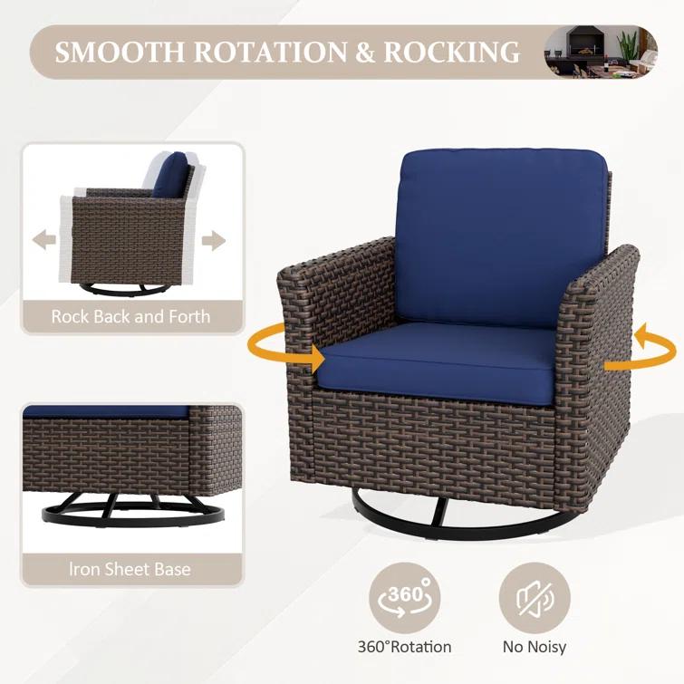 EAGLE PEAK 5-Piece Spacious Seating Swivel Chair Seating Group Patio Multi-brown Wicker Rattan Loveseat Sofa Set with Cushions