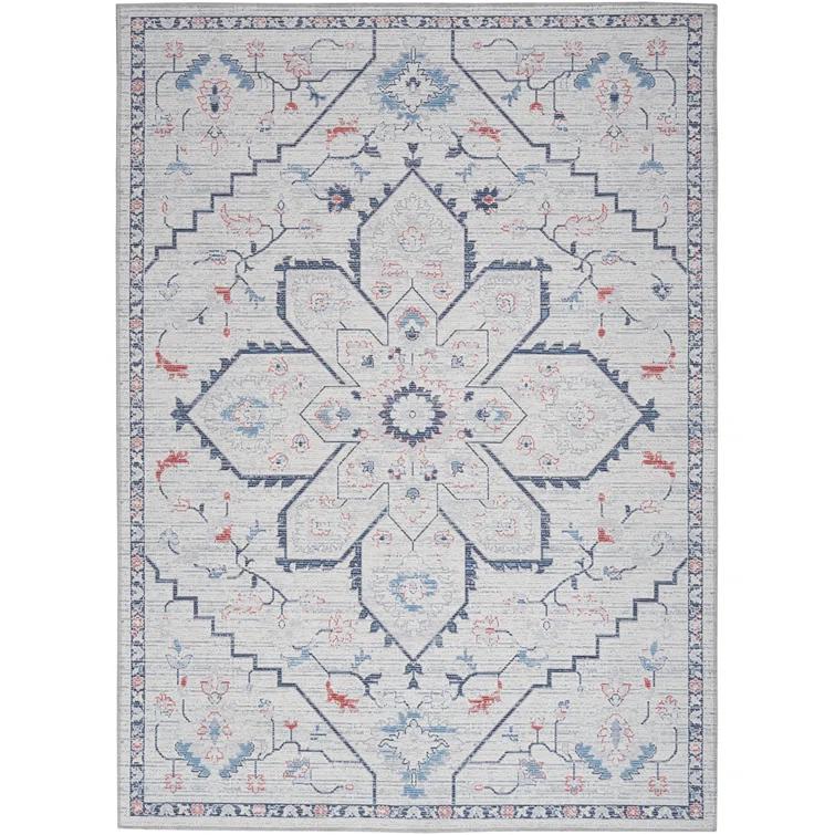 Bungalow Rose Oriental Machine Washable Area Rug in Gray