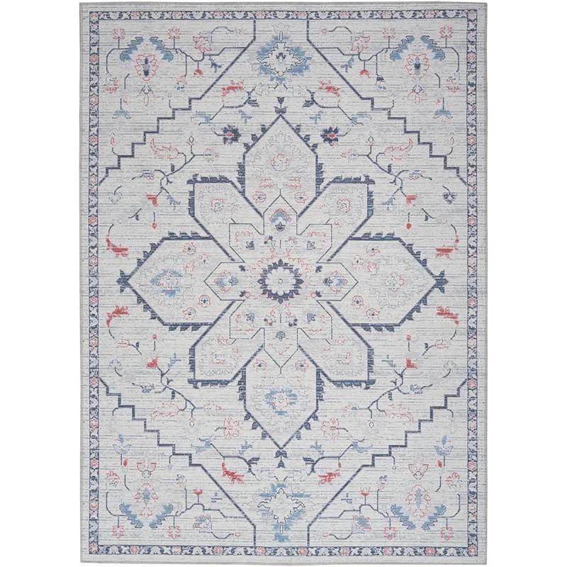Bungalow Rose Oriental Machine Washable Area Rug in Gray