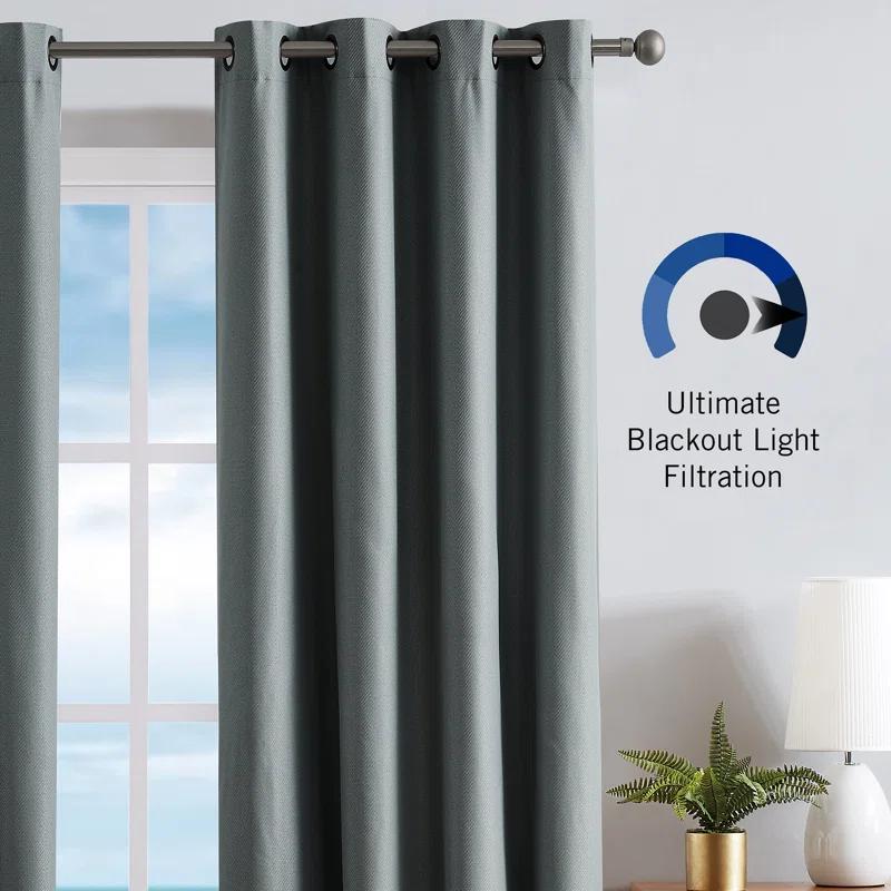 Nautica Synthetic Solid Color Blackout Thermal Rod Pocket Curtain Panels (Set of 2)