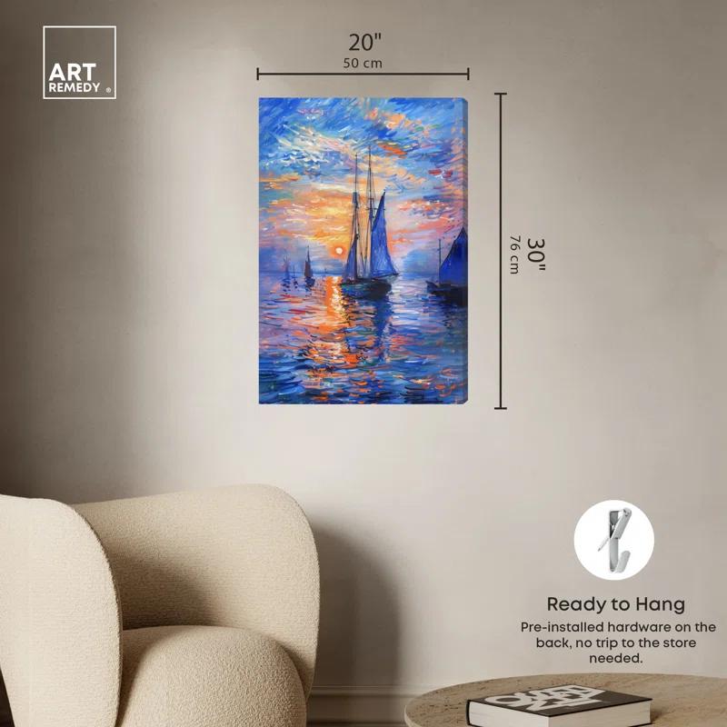 Art Remedy Art Remedy Night Sea Breeze Framed Sailing 1 Piece Canvas Wall Art 57718