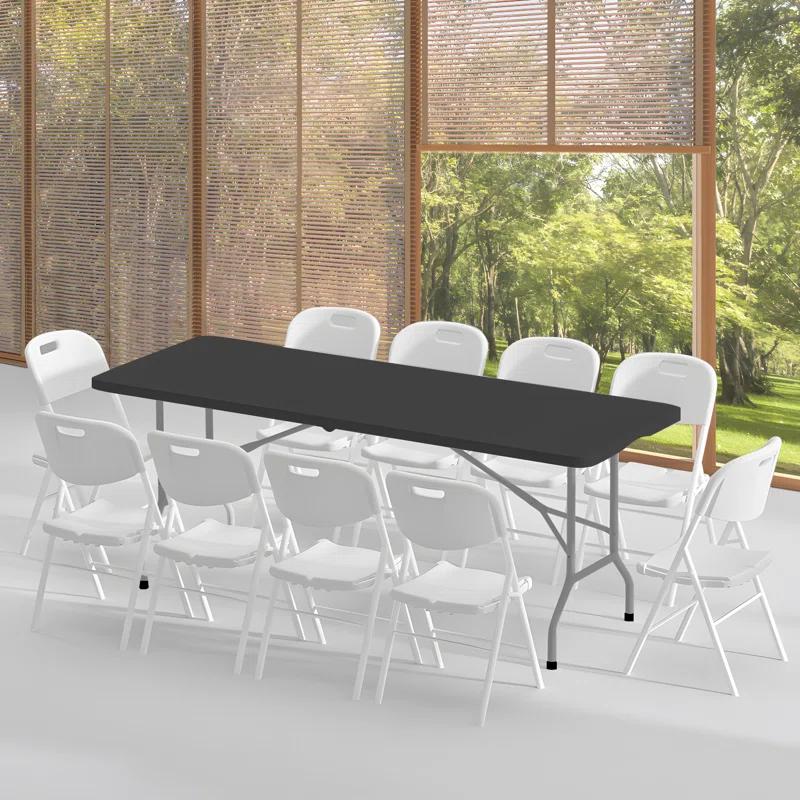 Bring Home Furniture 8Ft Heavy Duty Folding Table, Indoor Outdoor Portable Plastic Picnic Desk with Steel Legs and Handle