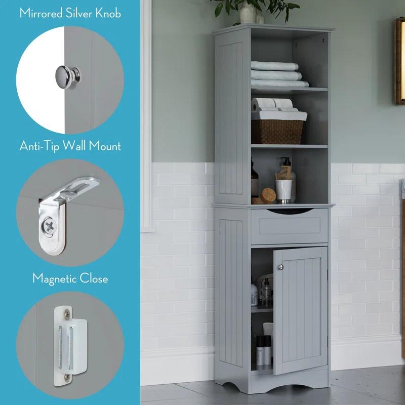 RiverRidge Home RiverRidge Ashland Tall Bathroom Storage Linen Cabinet and Organizer with Drawer and Shelves