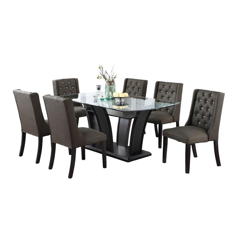 Bloomsbury Market Darin Modern Fabric / Polyfiber Ash Tufted Set Of 2 Chairs Dining Seat Chair Rubber Wood MDF Kitchen Dining Room Wingback Design