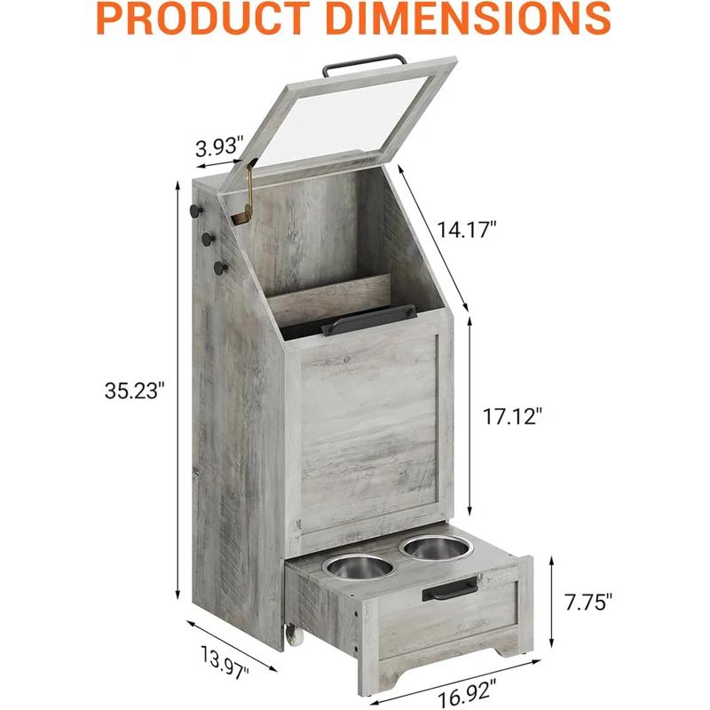 gaomon Dog Feeding Station with Storage Cabinet, 2 Elevated Dog Bowls, Filp Top Dog Food Storage Cabinet Container