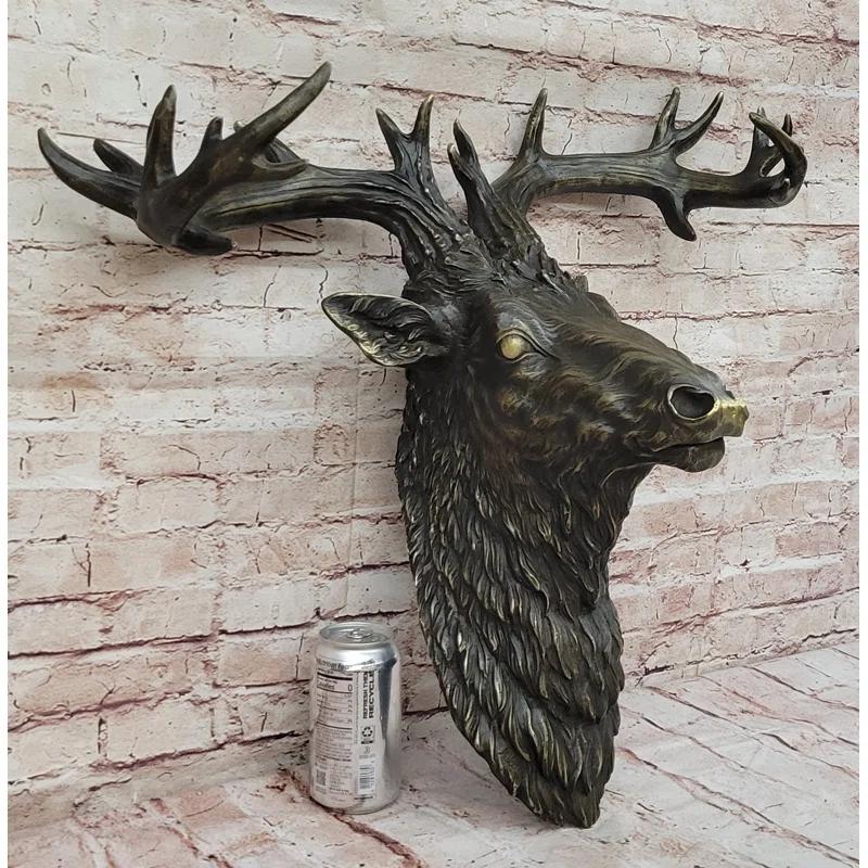 Loon Peak® Kaelib Hanging Wall Art Mounted Elk Deer Bust Head Stag Antlers Buck Bronze Sculpture