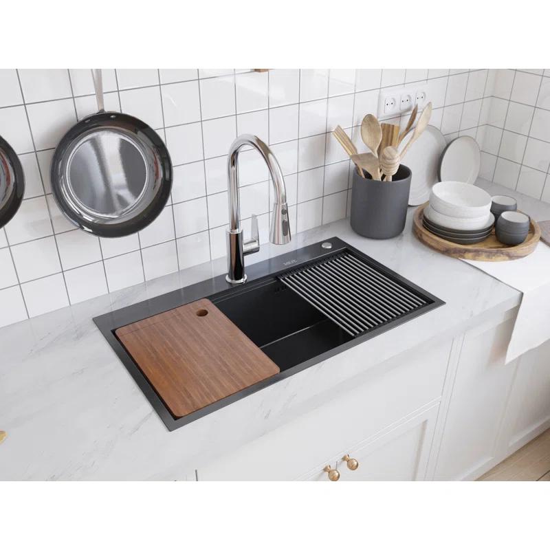 31.5"L Drop-in Stainless Steel Kitchen Sink, Single Large Kitchen Sink with Accessories