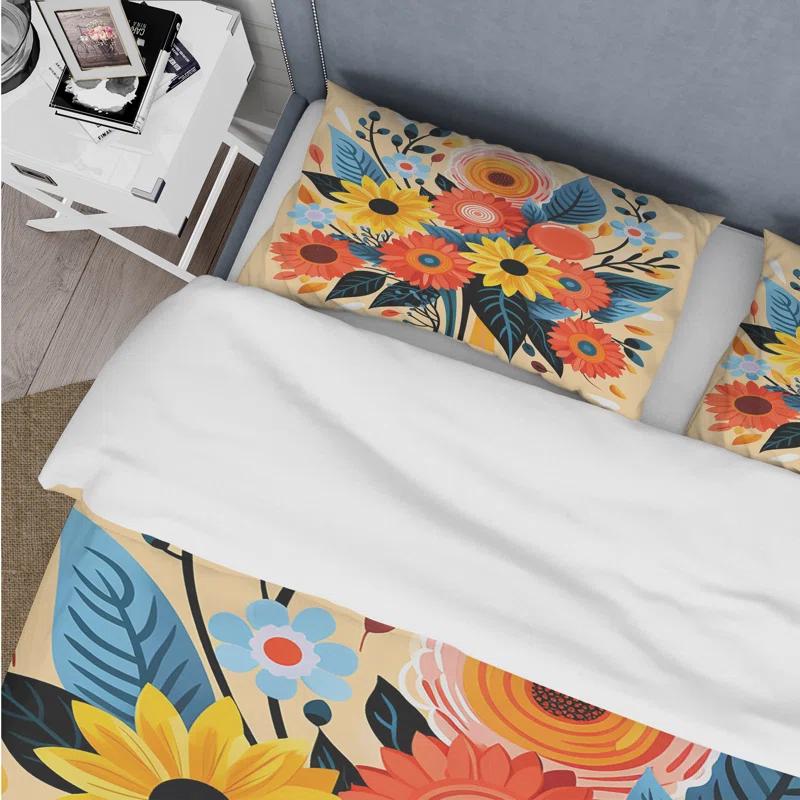 Design Art Yellow Boho Sunflower Bouquet Elegance III - Sunflower Duvet Cover Set