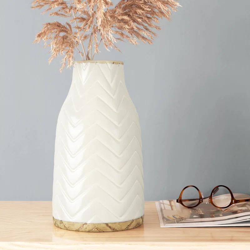 Porcelain Ceramic Decorative Vase with Brown Base