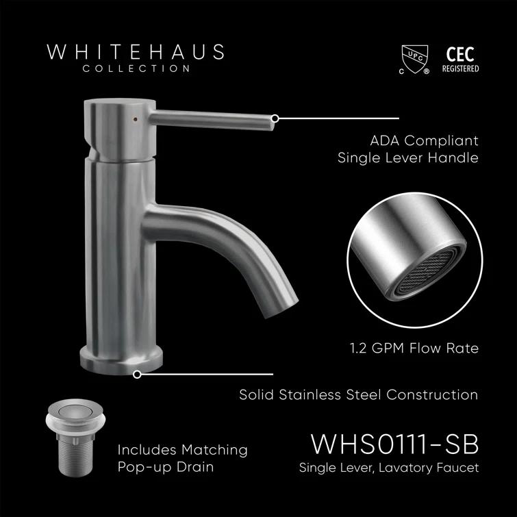Whitehaus Collection Stainless Steel Single Lever Bathroom Faucet with Pop-up Drain