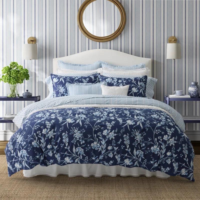 Laura Ashley Branch Toile Cotton Blue Duvet Cover Bonus Set