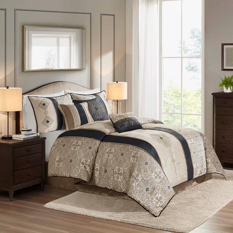 Madison Park Donovan 7 Piece Jacquard Comforter Set with Throw Pillows