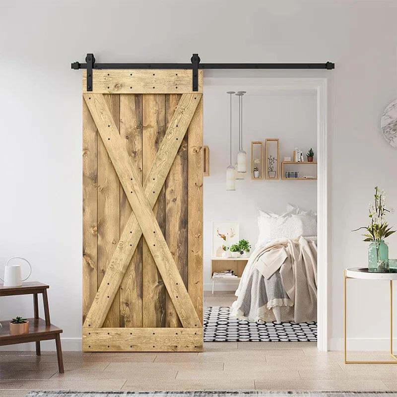 Calhome 84'' Solid Wood Paneled Stained with Installation Hardware Kit Barn Door