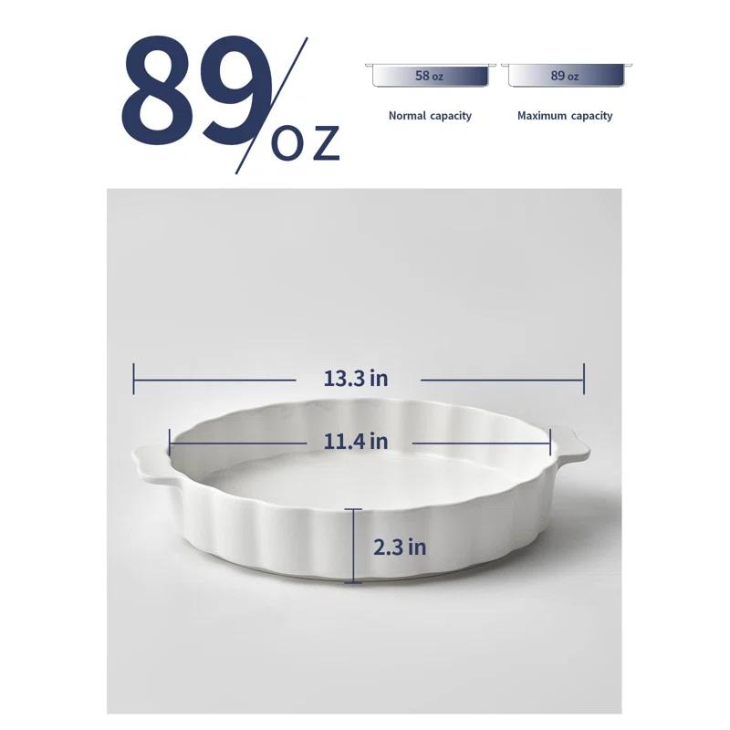 MASTER CRAFT WINDOW AND DOOR Ceramic Pie Pan For Baking,13Inch Round Baking Dish With Double Handle,Pie Plate With Ruffled Edge-Microwave, Dishwasher, And Oven Safe