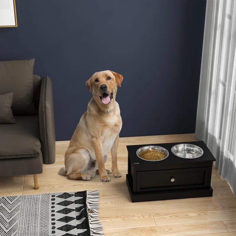 Pawhut PawHut Large Elevated Dog Bowls with Storage, Raised Dog Bowl Stand, Black