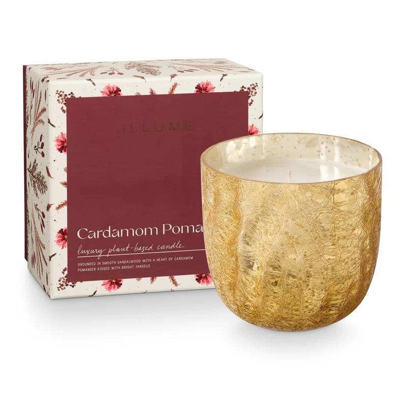 Large Boxed Crackle Glass Candle, Cardamom Pomander