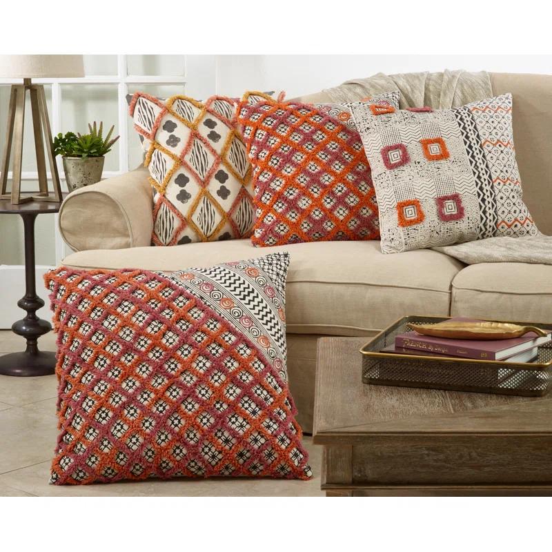 Saro Lola Collection Appliqued Cotton Throw Pillow