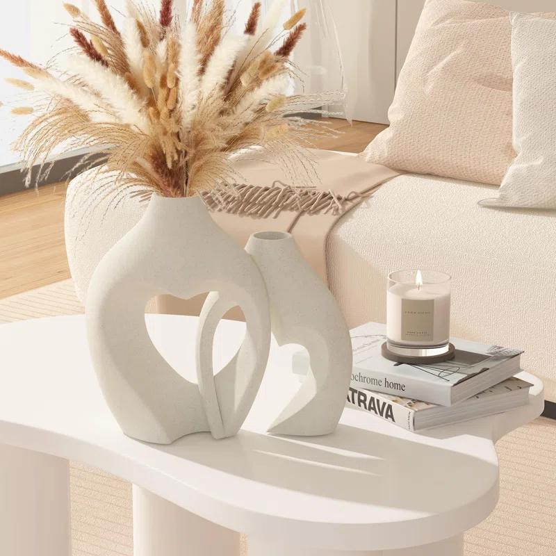 White Vases For Decor, Heart Shaped Ceramic Vase Set Of 2, Nordic Heart Shaped Vases, Minimalist Decorative Vase For Table Centerpiece Wedding Dining Living Room Office House Decoration