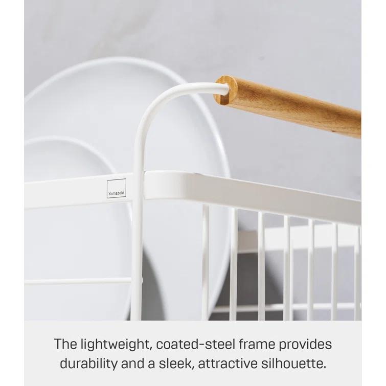Yamazaki Tosca White Dish Rack with Wood Handles