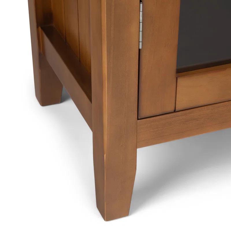 Simpli Home Acadian Solid Wood Shelf Storage Cabinet with Glass Doors and Adjustable Shelves