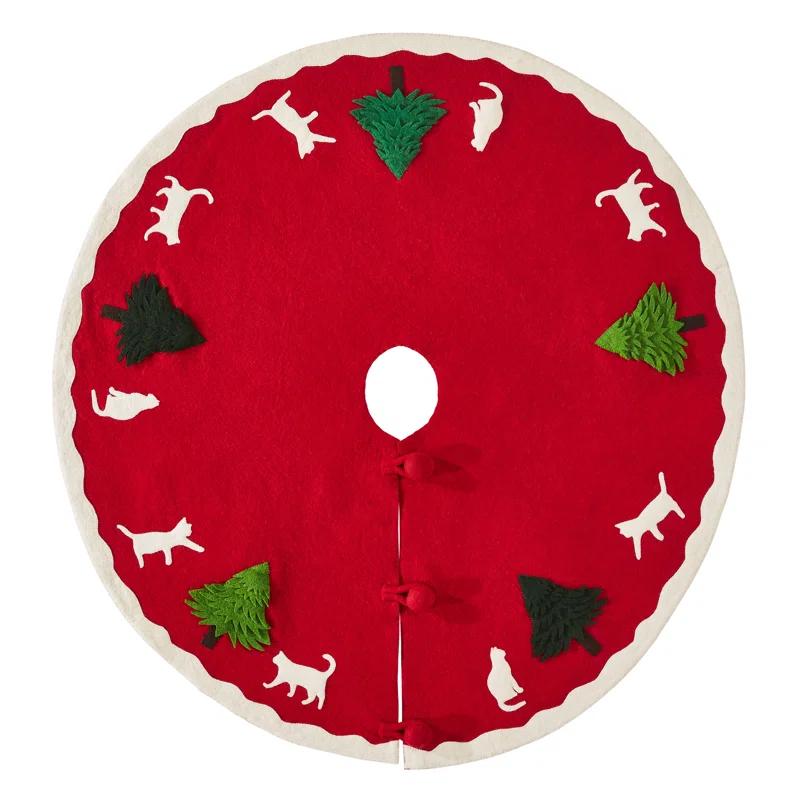 Arcadia Home Cats & Green Trees Hand-Felted Christmas Tree Skirt - 60"