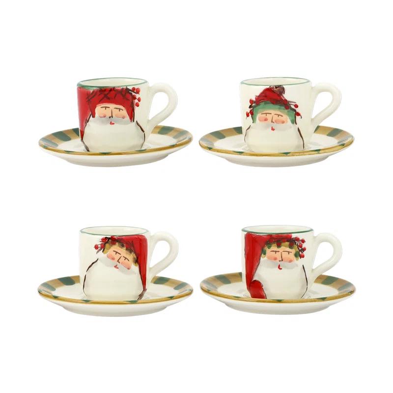 VIETRI Old St. Nick Assorted Espresso Cups & Saucers (Set of 4)