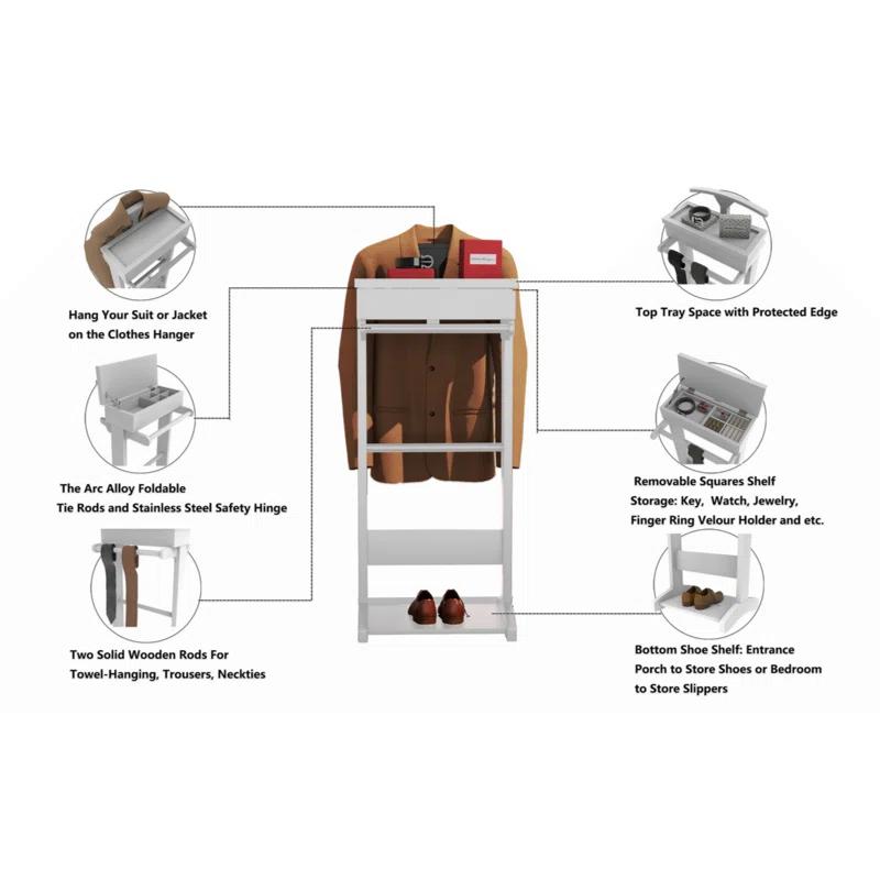 Lark Manor™ Portable Garment Rack Clothes Valet Stand With Storage Organizer Table Entryway Organizer Garment Rack