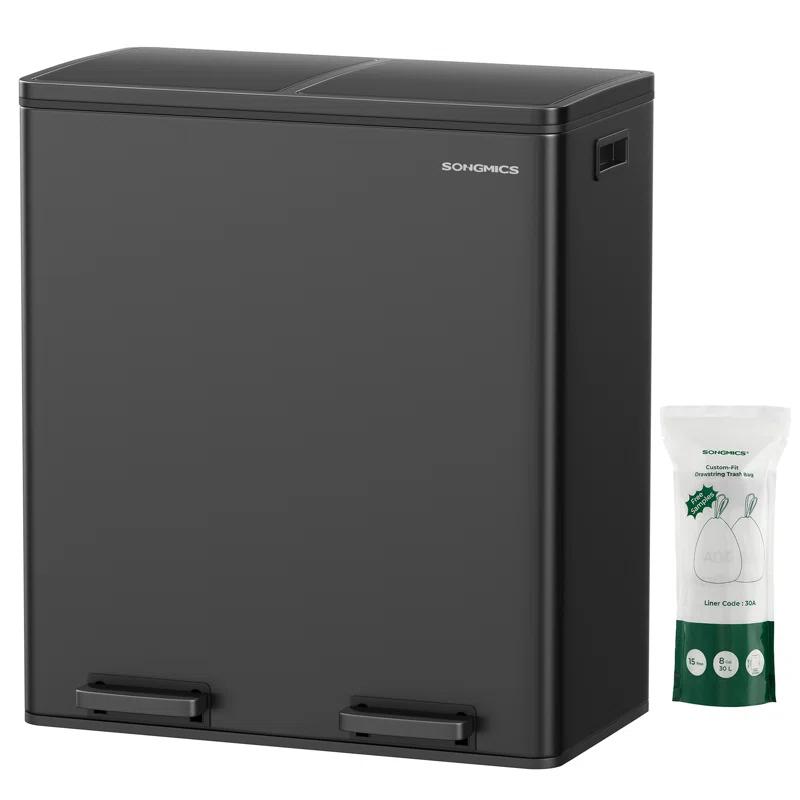 Songmics 2 x 8 Gallon Stainless Steel Multi-Compartments Trash Can with 15 trash bags