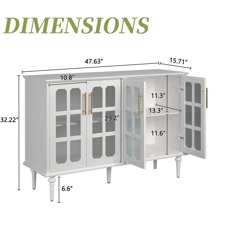 Charlton Home® Eldren 47.6-inch Antique Sideboard with Adjustable Shelves and 4 Glass Doors