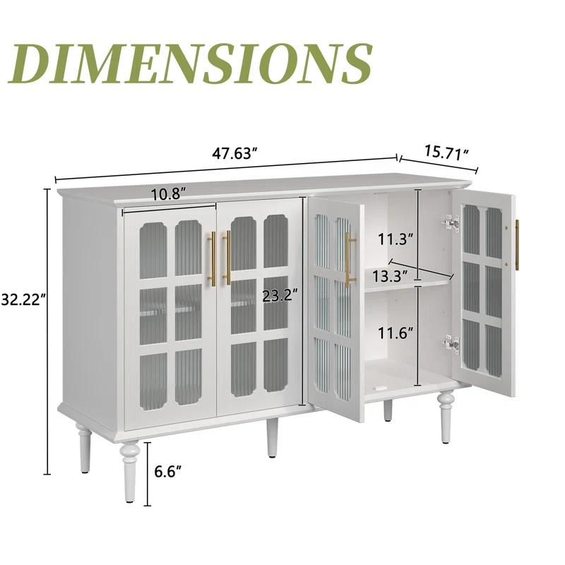 Charlton Home® Eldren 47.6-inch Antique Sideboard with Adjustable Shelves and 4 Glass Doors