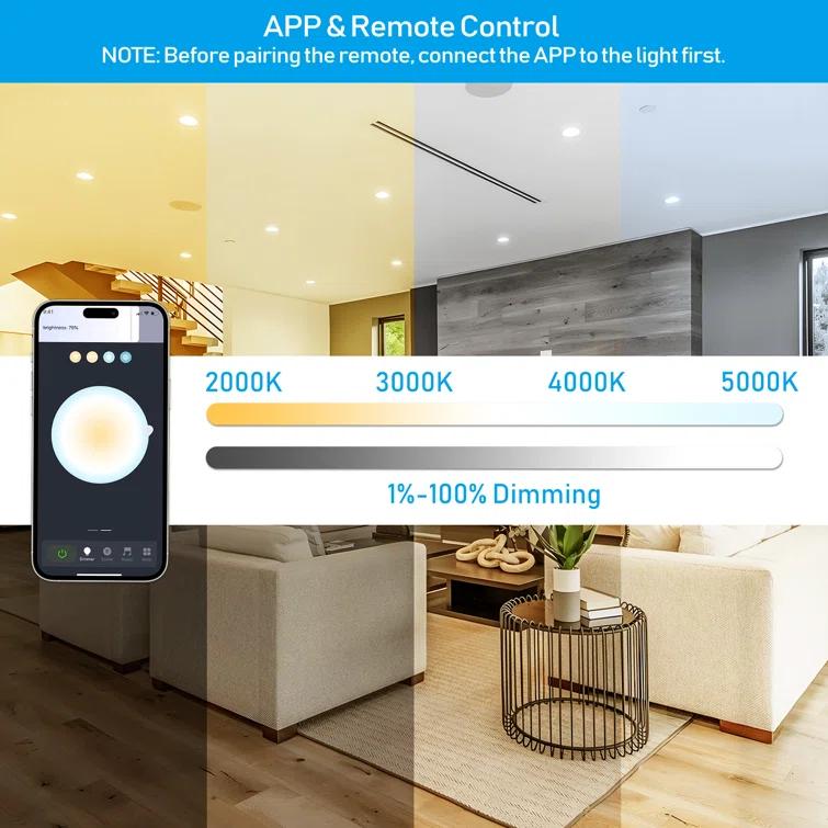 LEDVANS 4 Inch Smart Recessed Light, Color Changing Rgbcw, Voice Control (Set of 4) F-80425