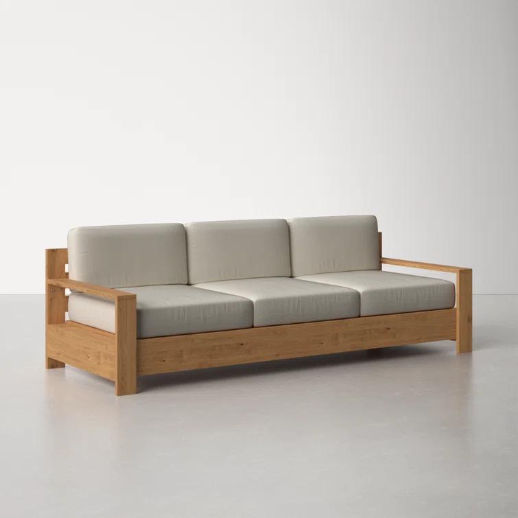 Miguelina 87'' Wide Straight Teak Patio Sofa with Sunbrella® Cushions