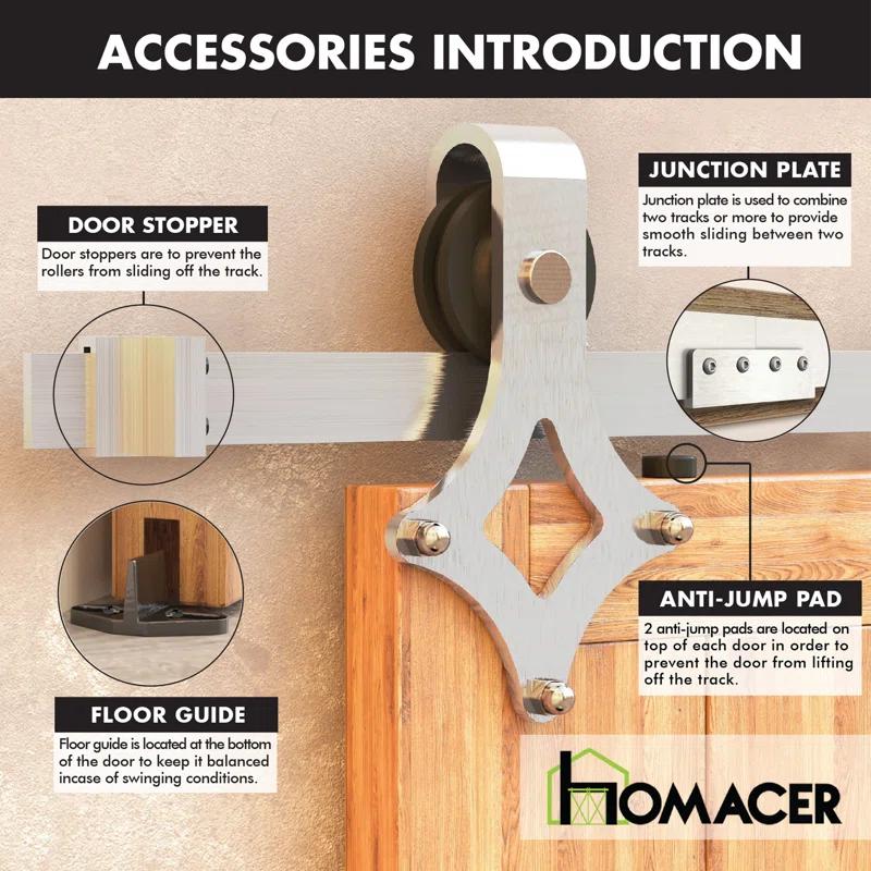 Homacer Brushed Nickel Diamond Design Non-Bypass Single Track One Door Hardware Kit( Door Not Included)
