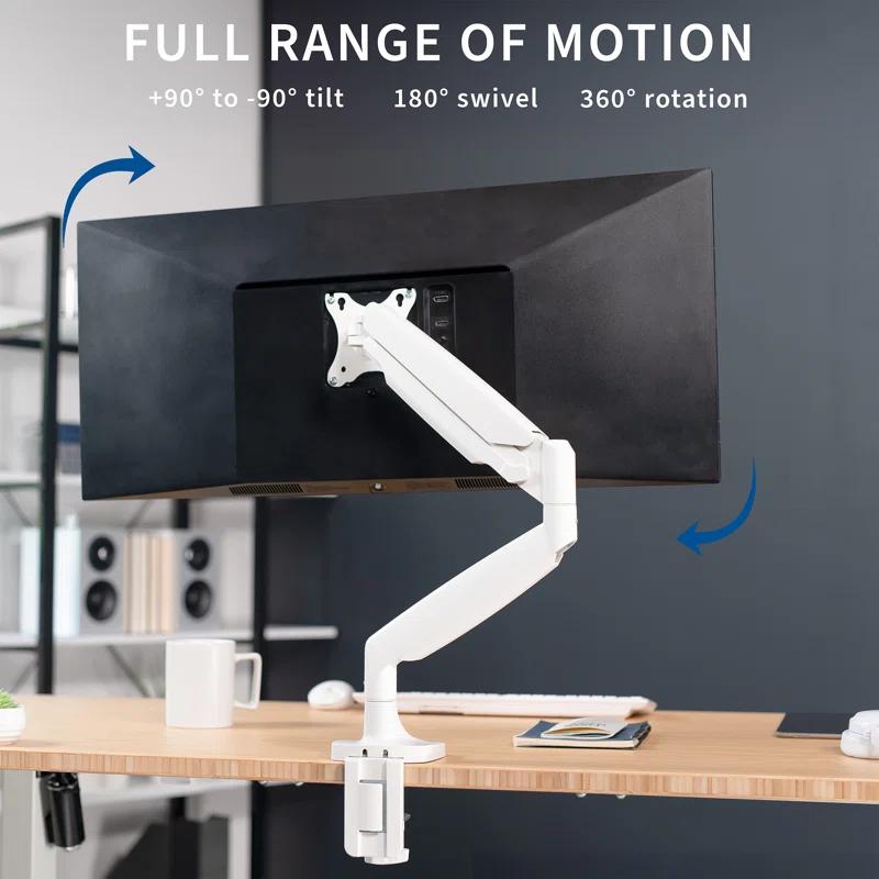Vivo White Pneumatic Arm Single Monitor Desk Mount