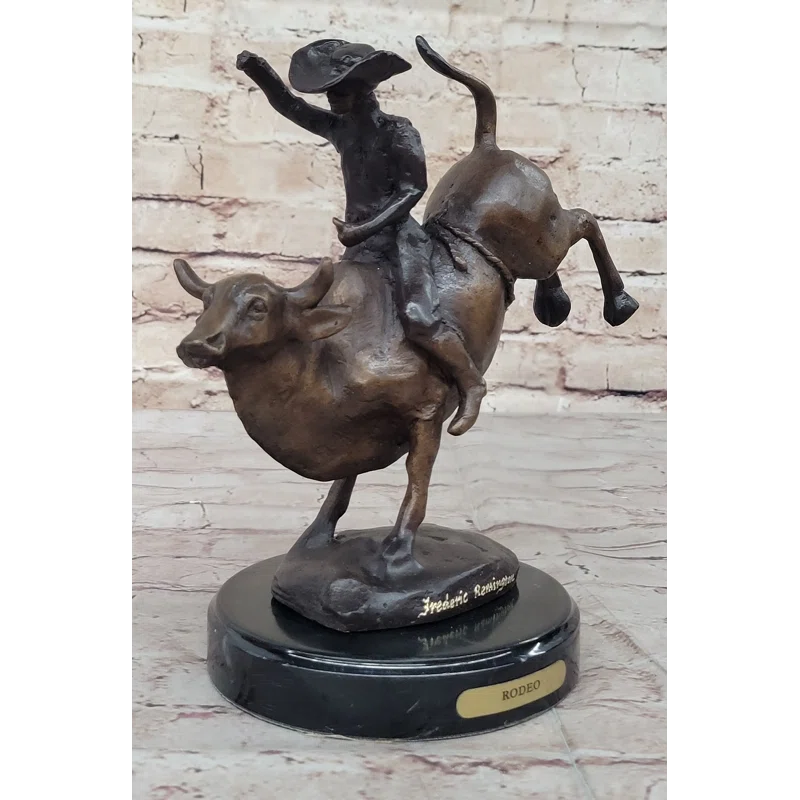 Trinx Rashee Rodeo Bull Rider Cowboy Bronze Statue Sculpture Marble Base Western Decor 9 Inches X 9 Inches