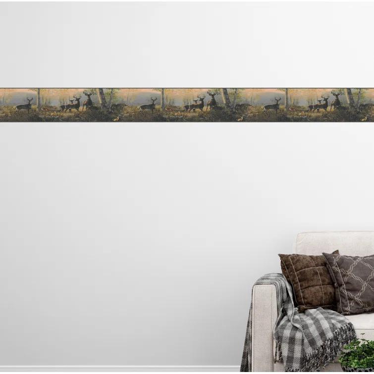 Chesapeake Storrie Green Deer Border Prepasted Non Woven Wallpaper, 6.5-in by 15-ft, 8.1 sq. ft.