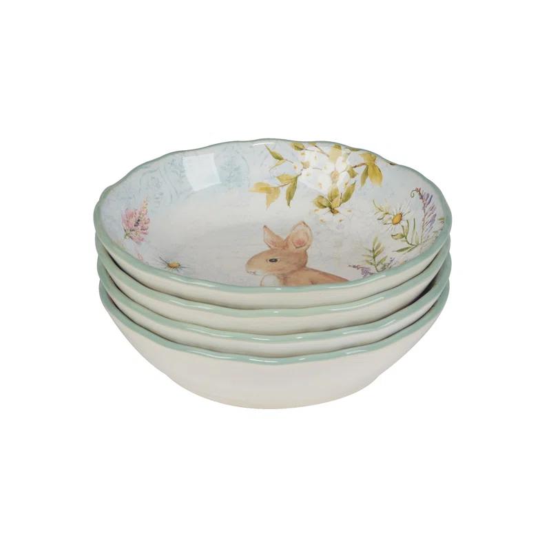 Certified International Easter Meadow Set of 4 Soup Bowls – 22oz Ceramic Bowls with Bunny, Flower & Butterfly Design – Ideal for Soup, Pasta & Salad – Durable, Microwave & Dishwasher Safe for Spring Dining (Set of 4)