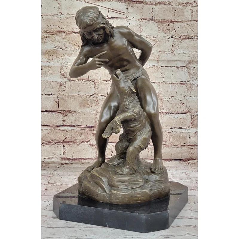 Red Barrel Studio® Native American Indian Shaman Taming A Bear - Bronze Sculpture Statue By P. Bartlett
