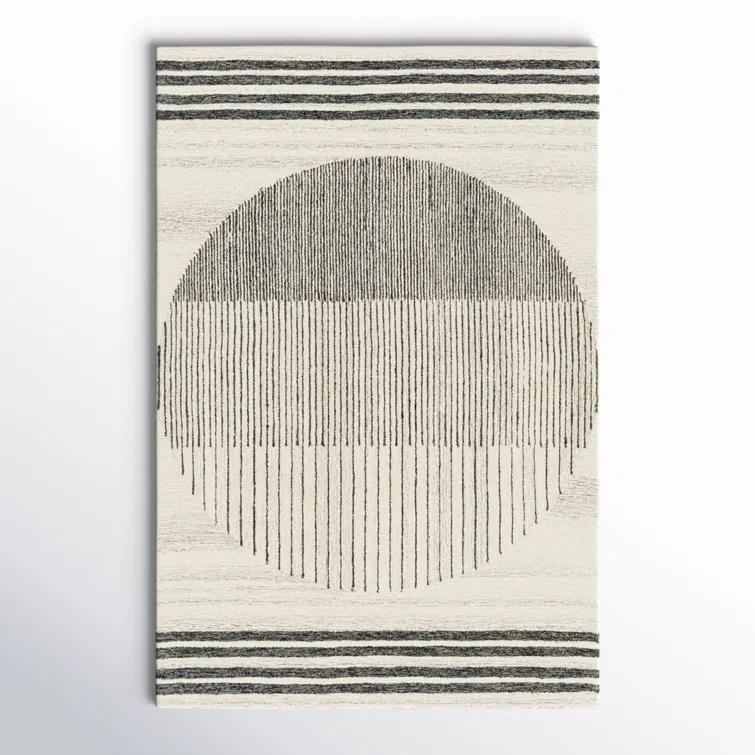 Uptown Geometric Hand Tufted Wool Area Rug in Beige/Black