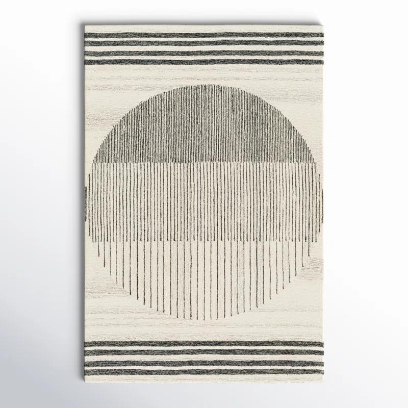 Uptown Geometric Hand Tufted Wool Area Rug in Beige/Black
